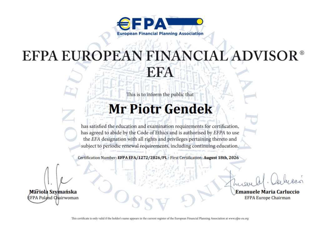 certyfikat efpa piotr gendek